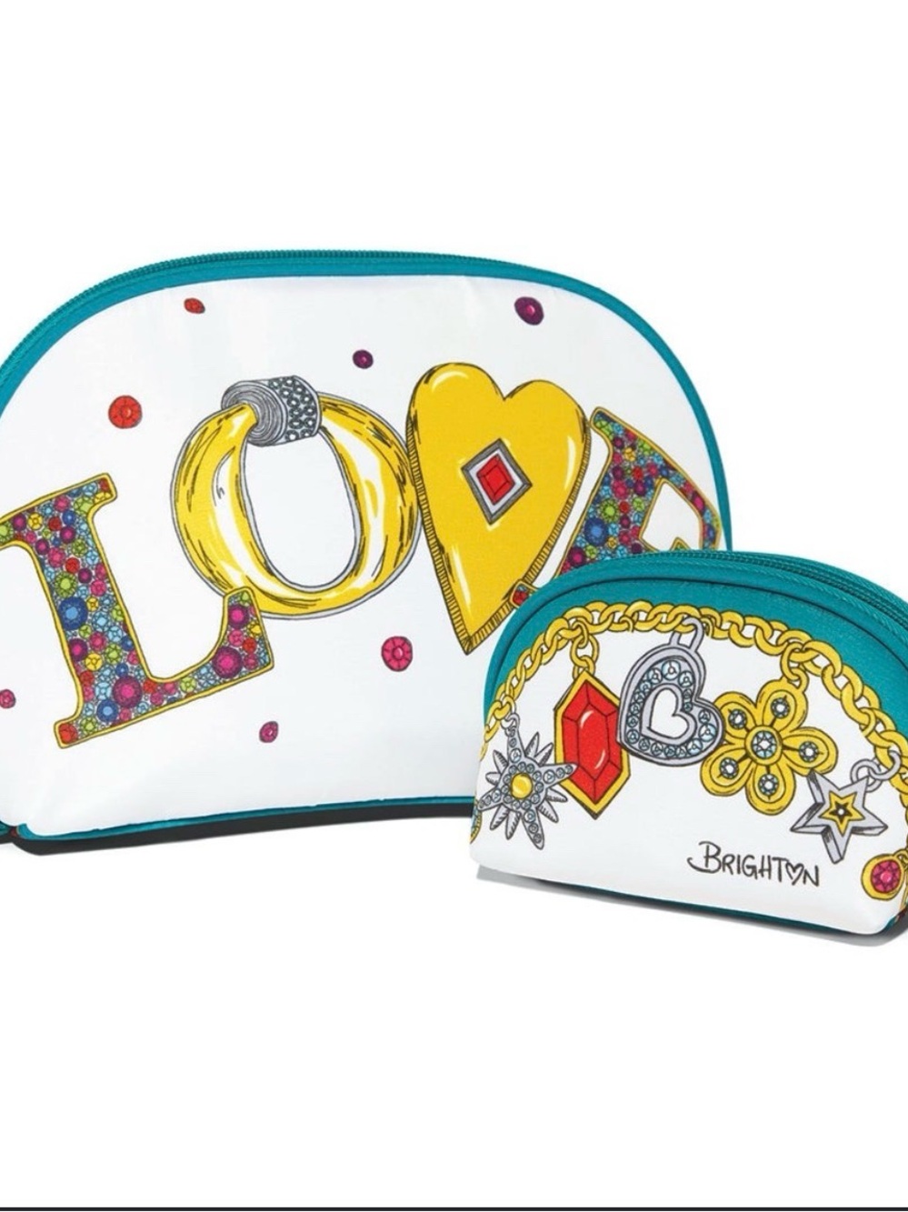 Brighton White & Teal LOVE Cosmetic Pouch Duo